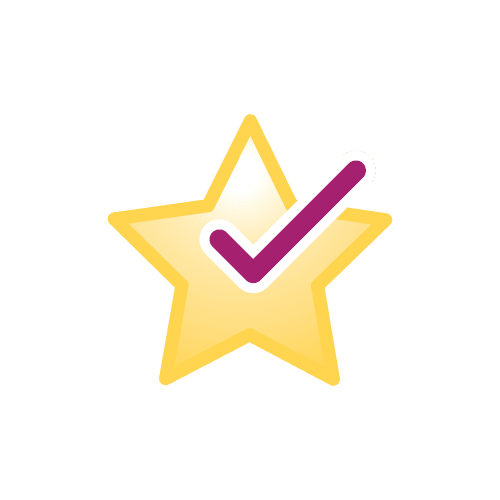Yellow star with magenta checkmark
